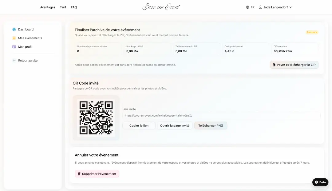 Partagez le lien et le QR code desktop