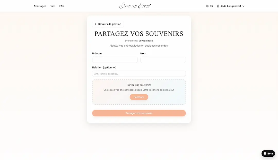 Vos invités envoient leurs photos et vidéos desktop
