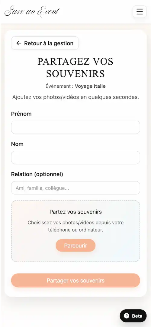 Vos invités envoient leurs photos et vidéos mobile